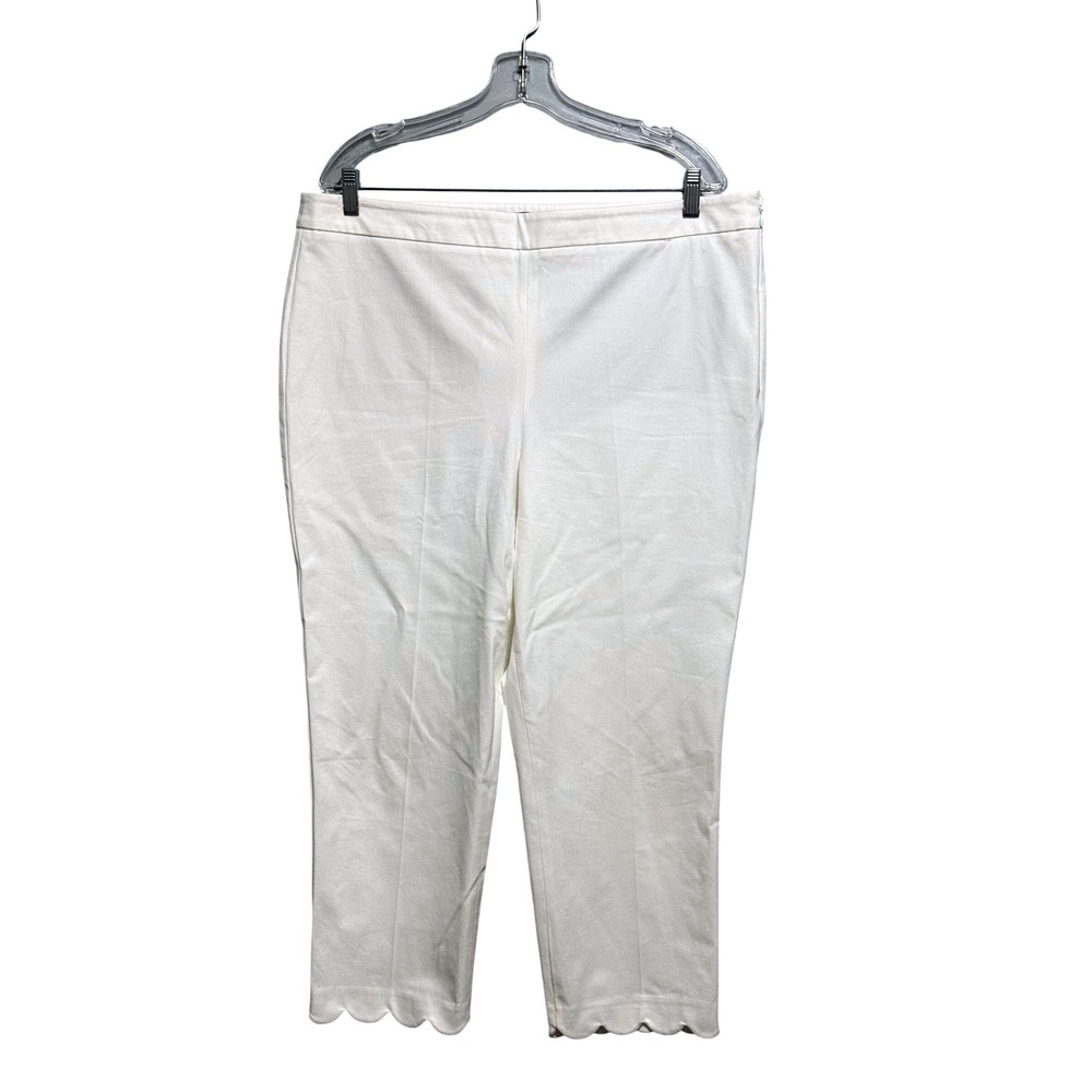Talbots White Scalloped Hem Cropped Pants Side Zip Ankle Trousers Womens 16